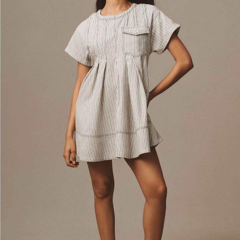 Pilcro Short-Sleeve Denim Mini Swing Dress